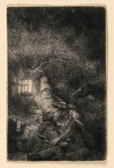 A többi az egyiptomi repülésen: Egy éjszakai darab alkotó: Rembrandt van Rijn