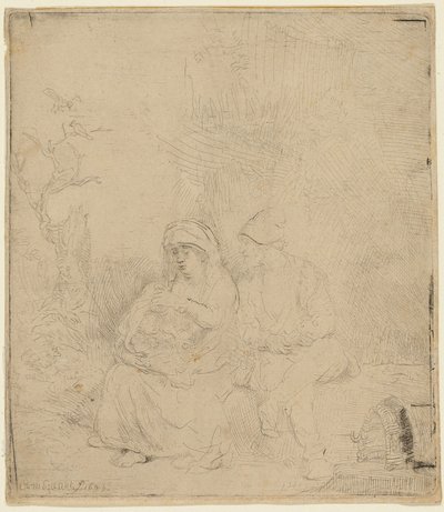 A többi az egyiptomi repülésben: Könnyen metszett alkotó: Rembrandt van Rijn