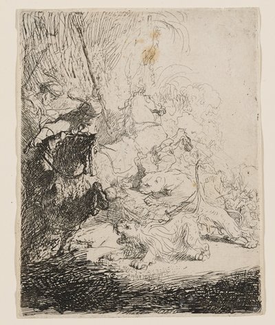 A kis oroszlán vadászat (két oroszlánnal) alkotó: Rembrandt van Rijn