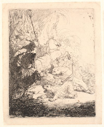 A kis oroszlánvadászat (két oroszlánnal) alkotó: Rembrandt van Rijn