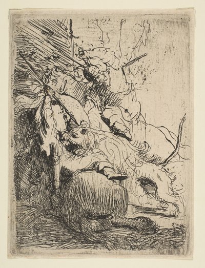A kis oroszlánvadászat egy oroszlánnal, kb. 1629. alkotó: Rembrandt van Rijn