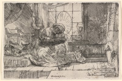 A Szűz és a Gyermek a macskával és a kígyóval alkotó: Rembrandt van Rijn