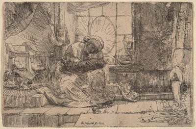 A Szűz és a Gyermek a macskával és a kígyóval alkotó: Rembrandt van Rijn