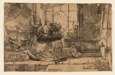 Szűz és gyermek a macskával és a kígyóval alkotó: Rembrandt van Rijn