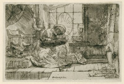 A Szűz és a Gyermek a macskával és a kígyóval alkotó: Rembrandt van Rijn