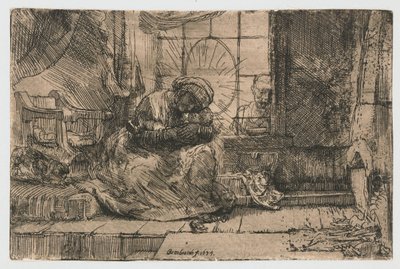 A Szűz és a Gyermek a macskával és a kígyóval alkotó: Rembrandt van Rijn
