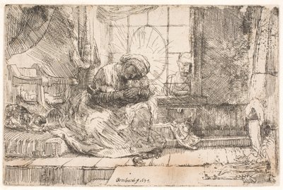 A Szűz és a Gyermek a macskával: és József az ablaknál alkotó: Rembrandt van Rijn