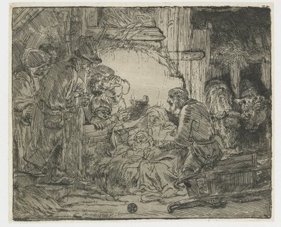 A pásztorok imádata: a lámpával alkotó: Rembrandt van Rijn