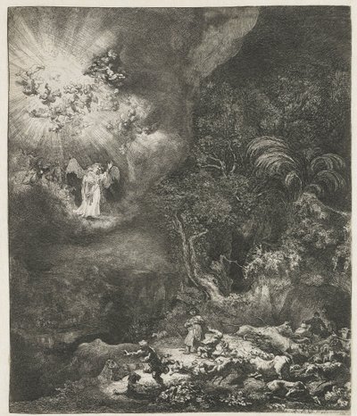 Az angyal megjelenik a pásztoroknak alkotó: Rembrandt van Rijn