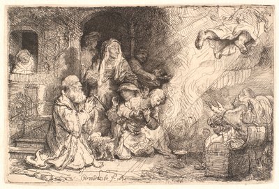 Az angyal távozik Tobit családjából alkotó: Rembrandt van Rijn
