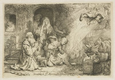Az angyal Tóbiás családjából távozik alkotó: Rembrandt van Rijn