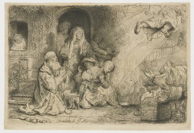 Az angyal Tóbiás családjából távozik alkotó: Rembrandt van Rijn