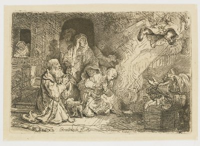 Az angyal Tóbiás családjából távozik alkotó: Rembrandt van Rijn