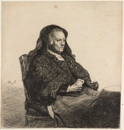 A művész édesanyja asztalnál ül, 1631 körül. alkotó: Rembrandt van Rijn