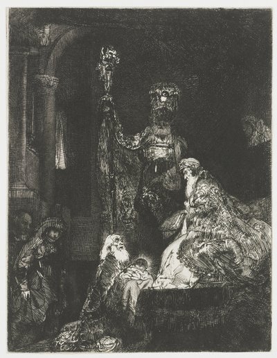 A bemutató a templomban sötét módon alkotó: Rembrandt van Rijn
