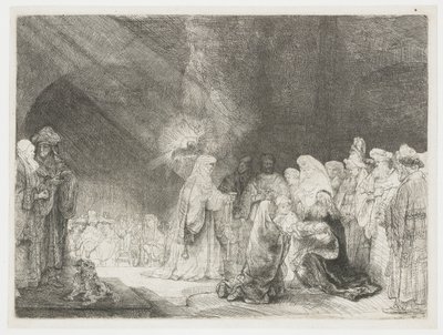 A bemutató a templomban: hosszúkás nyomtatás alkotó: Rembrandt van Rijn