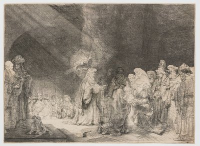 A bemutató a templomban: hosszúkás nyomtatás alkotó: Rembrandt van Rijn