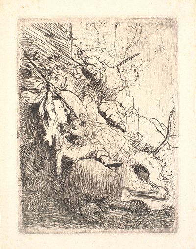 A kis oroszlánvadászat (egy oroszlánnal) alkotó: Rembrandt van Rijn
