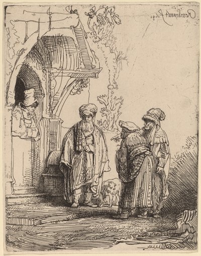 Három keleti alak (Jákób és Lábán?) alkotó: Rembrandt van Rijn