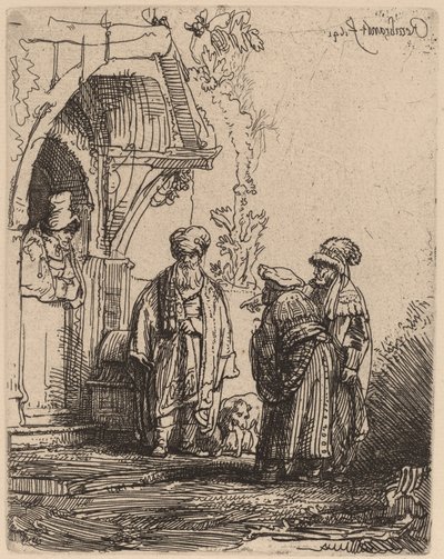 Három keleti alak (Jákób és Lábán?) alkotó: Rembrandt van Rijn