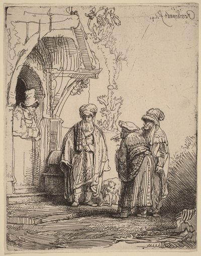Három keleti alak (Jákób és Lábán) alkotó: Rembrandt van Rijn