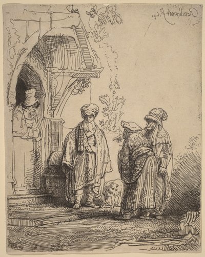 Három keleti alak (Jákób és Lábán) alkotó: Rembrandt van Rijn