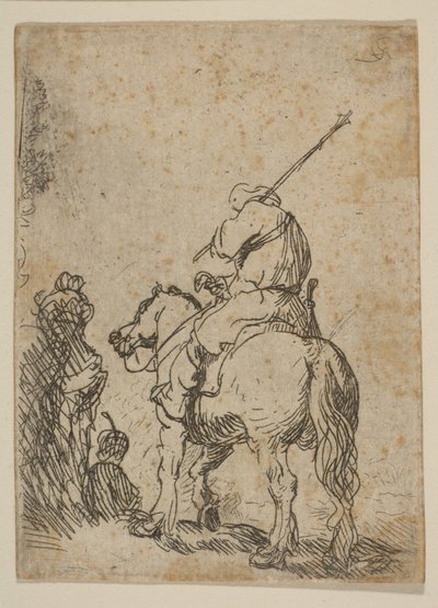 Turbános katona lóháton, kb. 1629. alkotó: Rembrandt van Rijn