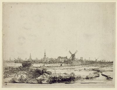Amszterdam látképe, 1640 körül alkotó: Rembrandt van Rijn