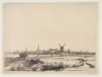 Amszterdam kilátása északnyugat felől, kb. 1640. alkotó: Rembrandt van Rijn