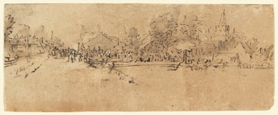 Diemen látképe alkotó: Rembrandt van Rijn