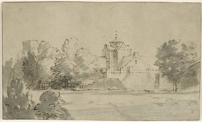Kilátás az utrechti Mariakerkre délről, 1652 körül (toll és tinta mosással papíron) alkotó: Rembrandt van Rijn