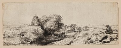 Kilátás a Diemerdijkre, tejesemberrel és nyaralók alkotó: Rembrandt van Rijn
