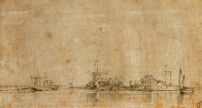 Kilátás az Amstelre az Omvalnál, balra a Diermermeer Ringvaart alkotó: Rembrandt van Rijn