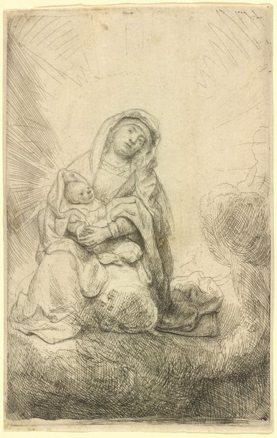 Szűz Mária és a Gyermek a felhők között alkotó: Rembrandt van Rijn