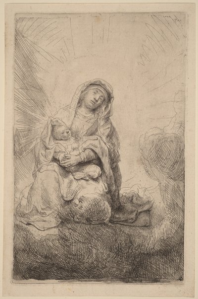 Szűz Mária és a Gyermek a felhők között alkotó: Rembrandt van Rijn