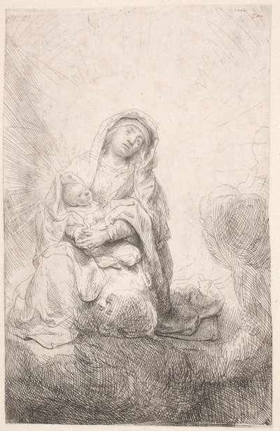 Szűz Mária és a gyermek a felhők között alkotó: Rembrandt van Rijn