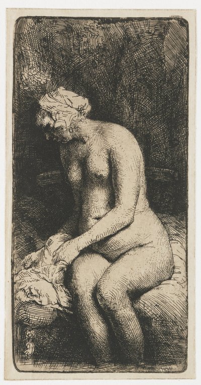 Nő fürdeti a lábát egy patakban Nő fürdik a lábát egy pataknál alkotó: Rembrandt van Rijn