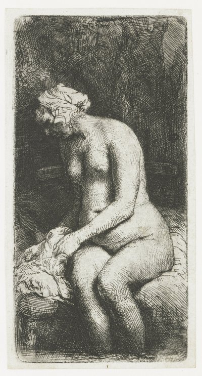 Nő fürdik a lábát egy pataknál alkotó: Rembrandt van Rijn