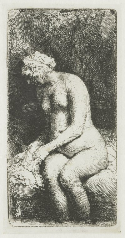Nő fürdik a lábát egy pataknál alkotó: Rembrandt van Rijn