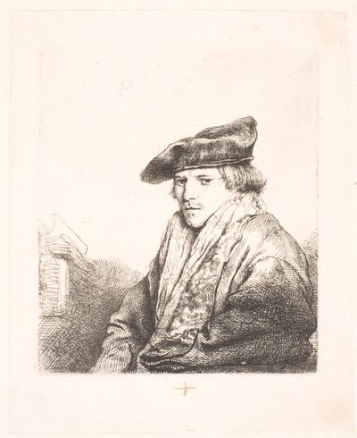 Fiatal férfi bársonysapkában, mellette könyvek alkotó: Rembrandt van Rijn