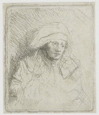 Beteg nő fehér fejkendővel (Saskia) alkotó: Rembrandt van Rijn