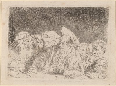 A farizeusok vitatkoznak (töredék a száz gulden nyomatból) alkotó: Rembrandt van Rijn and William Baillie