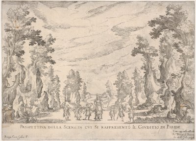 A jelenet képe, amelyben a párizsi ítélet, Prospettiva della scena i..., 1608 látható. alkotó: Remigio Cantagallina