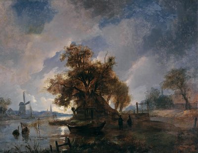 Német: Holland folyami táj a holdfényben Holland folyami táj a holdfényben alkotó: Remigius Adrianus Haanen