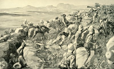 „The Relief of Ladysmith – Az utolsó rohanás a Hlangwane Hillnél”, 1900. alkotó: René Bull