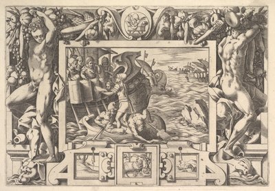 Aeëtes összegyűjti Absyrtes végtagjait Amíg ő felemeli a végtagokat, addig a görögök d..., 1563. alkotó: Rene Boyvin