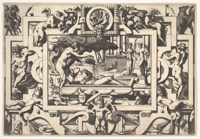 Médea varázsbájitalt önt Jason King Aesonra, aki annyira levert és tiszteletreméltó, egy kádban…, 1563. alkotó: Rene Boyvin