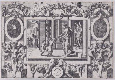 Médea és Jason gyermekei átadják Creusának a halálos ajándékot két fiától a Sze..., 1563. alkotó: Rene Boyvin
