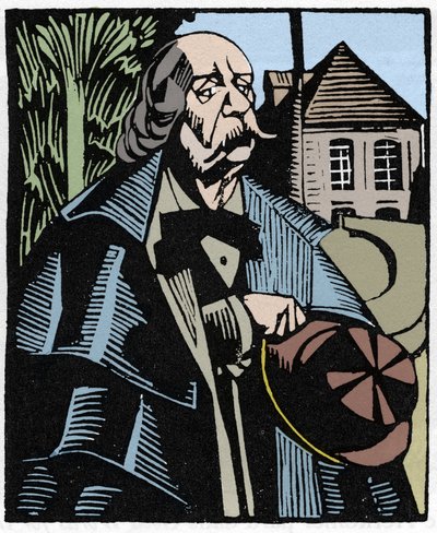 Gustave Flaubert (1821-1880) portréja. Hermann-Paul (Hermann Paul) (1874-1940) fametszete Louis Bertrand „Flaubert a Paris or Le Mort Vivant” című könyvéhez. alkotó: Rene George Hermann Paul