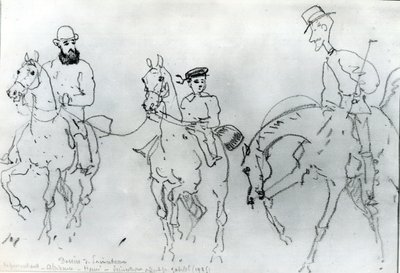 Három lovas: Henri de Toulouse-Lautrec (1864-1901) apja, Alphonse gróf és a művész között alkotó: Rene Princeteau